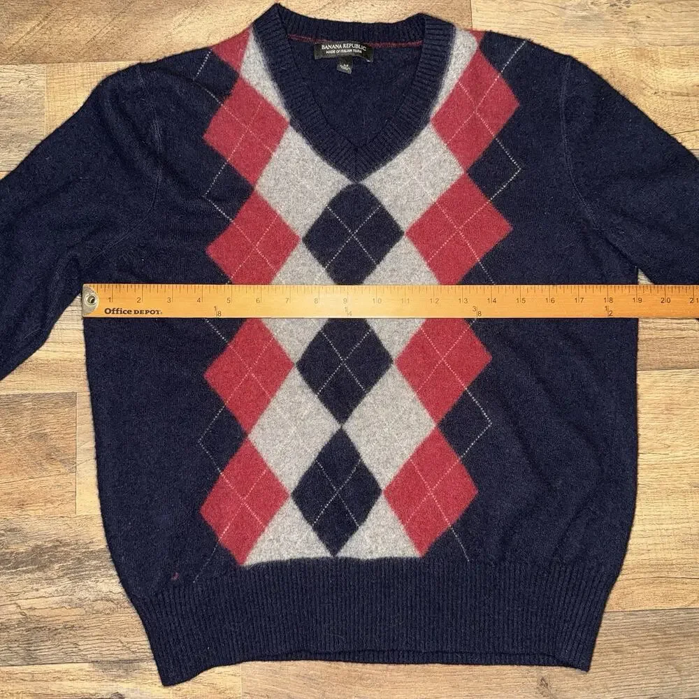 Banana Republic Merino Wool Argyle Sweater‎ Mens Size Medium Preppy Academia